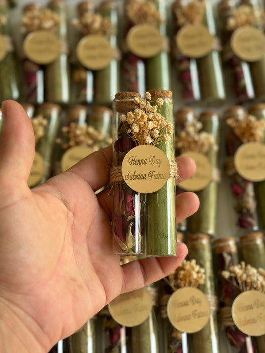 Personalized Henna & Rose Bud Glass Tube - Custom Wedding & Henna Favor