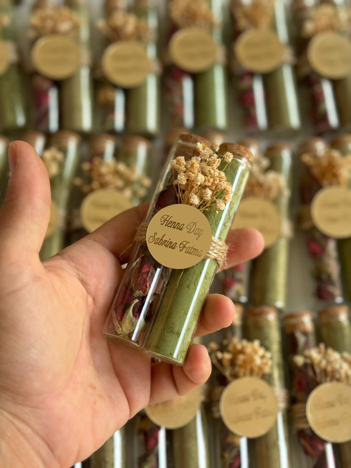 Personalized Henna & Rose Bud Glass Tube - Custom Wedding & Henna Favor
