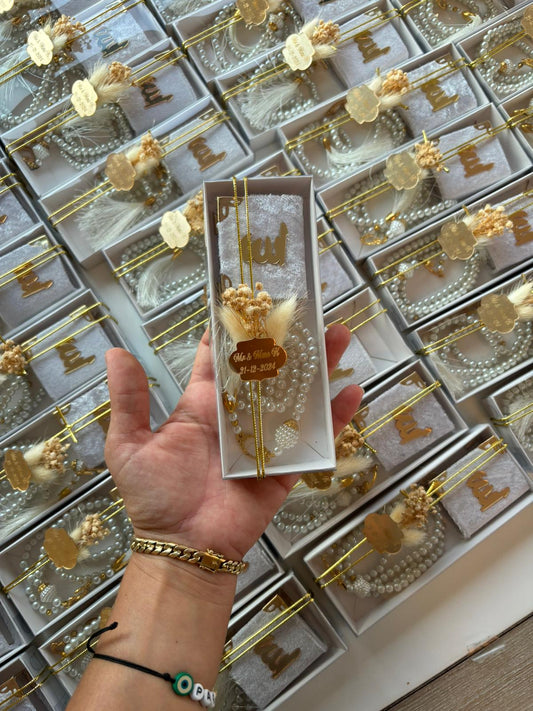Personalized Velvet Mini Quran & Crystal Tasbih Set - Luxury Islamic Gift Box