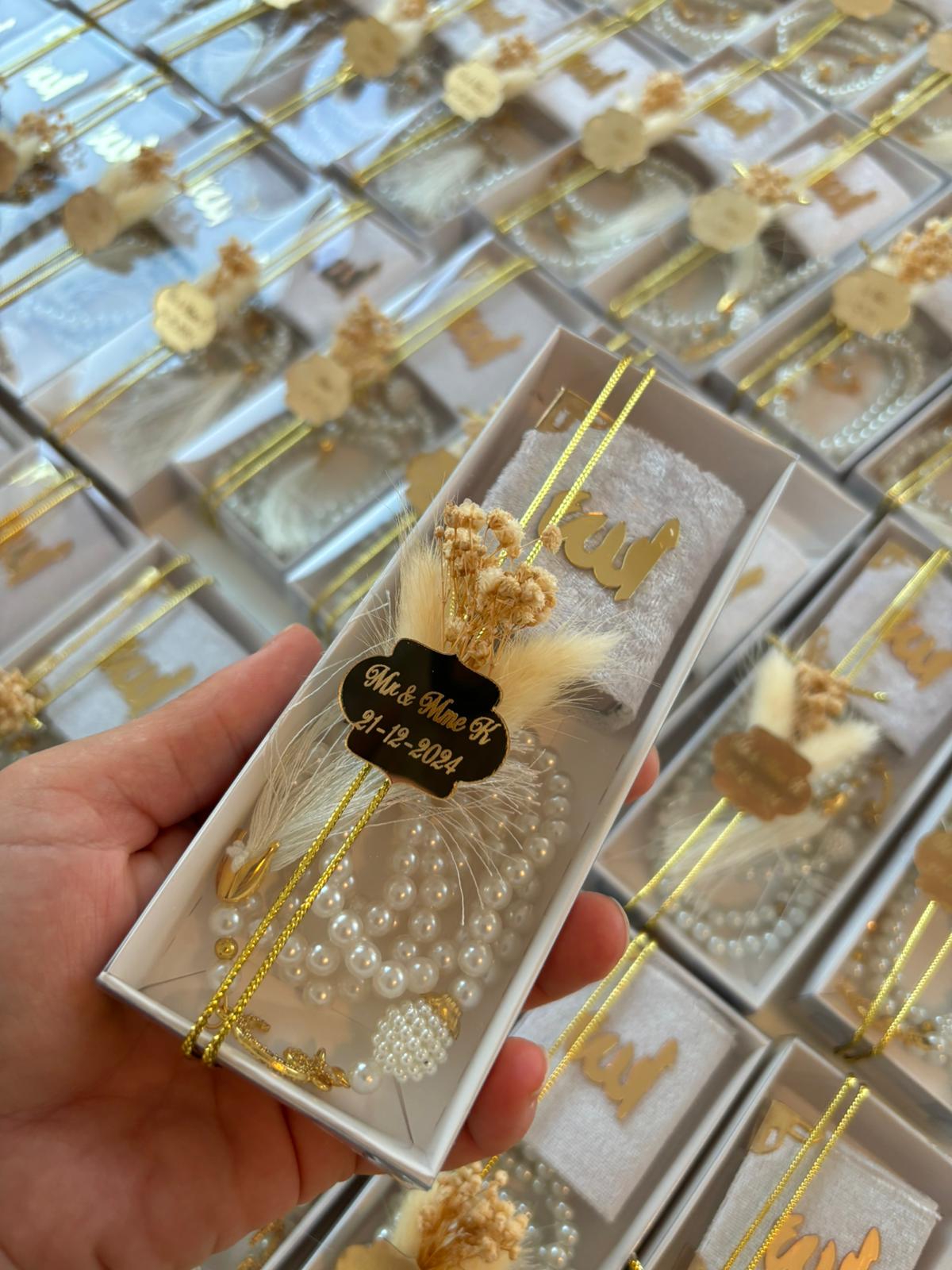 Personalized Velvet Mini Quran & Crystal Tasbih Set - Luxury Islamic Gift Box