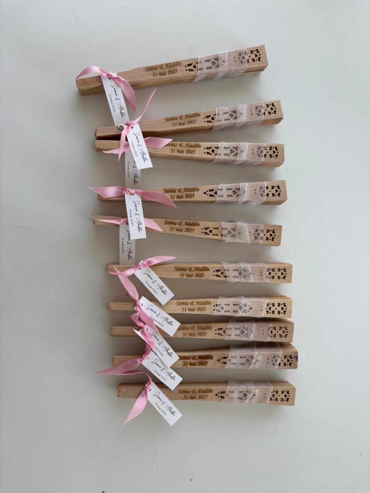 Personalized Elegant Wooden Fan with Tassel & Plexiglass Charm