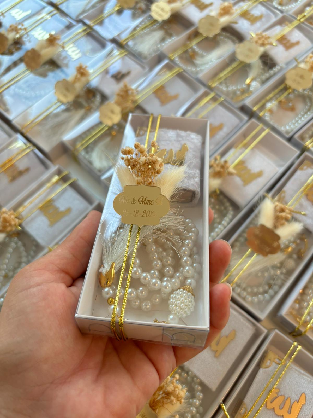 Personalized Velvet Mini Quran & Crystal Tasbih Set - Luxury Islamic Gift Box