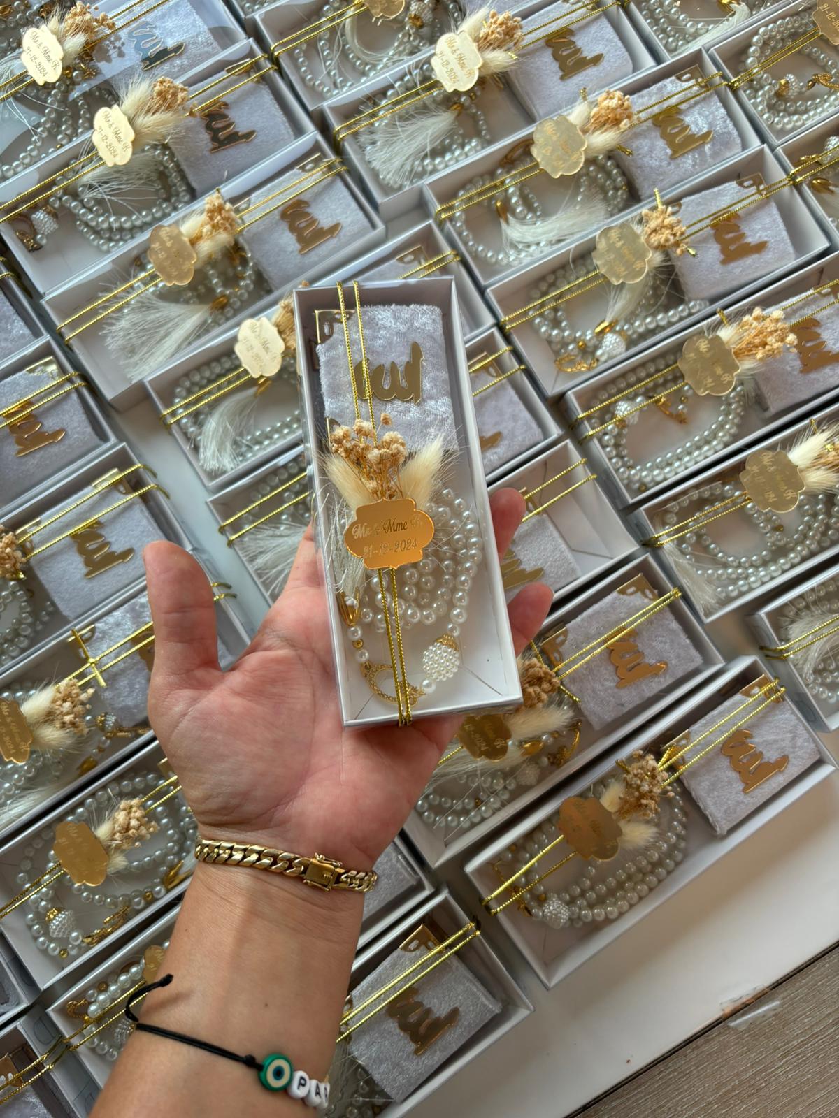 Personalized Velvet Mini Quran & Crystal Tasbih Set - Luxury Islamic Gift Box
