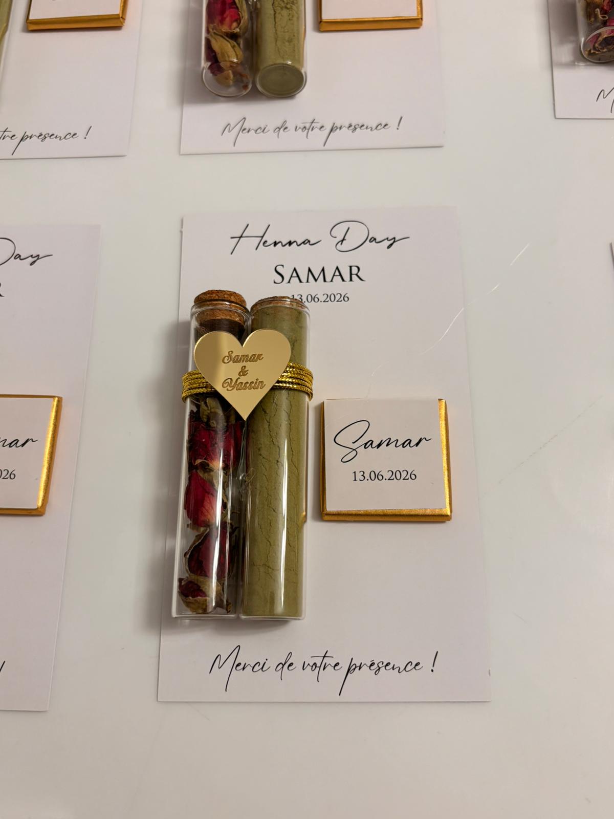 Henna & Rose Petal Test Tube Favor Set with Premium Chocolate