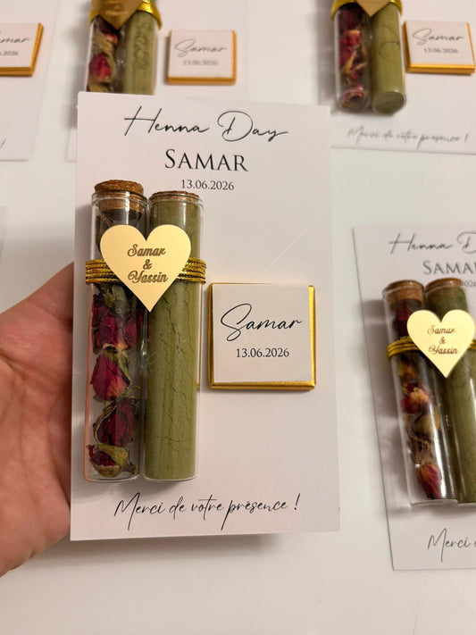 Henna & Rose Petal Test Tube Favor Set with Premium Chocolate