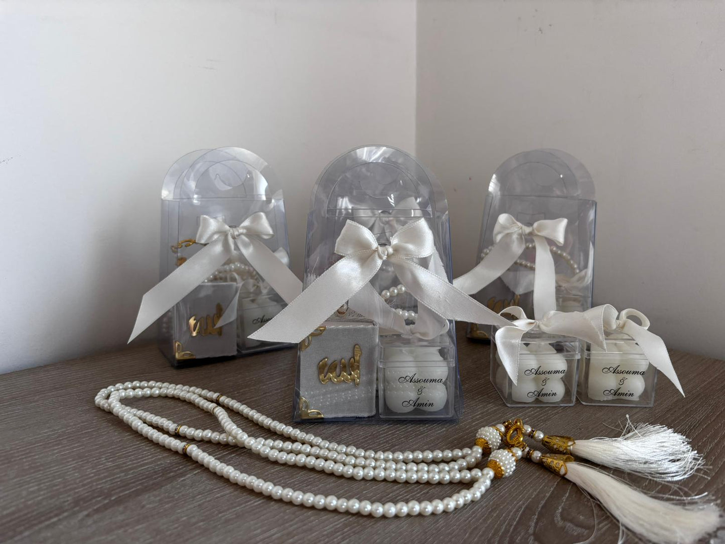 Ultimate Personalized Favor Set - Mini Quran, Bubble Candle & Premium Tasbih in Clear Gift Bag