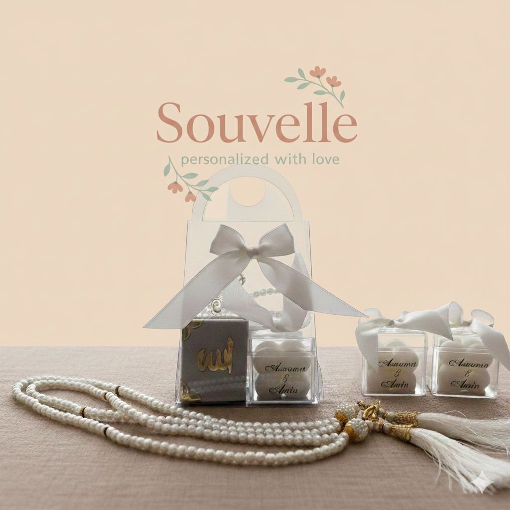 Ultimate Personalized Favor Set - Mini Quran, Bubble Candle & Premium Tasbih in Clear Gift Bag