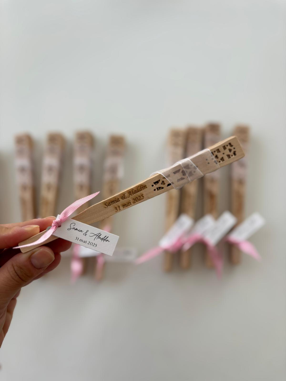 Personalized Elegant Wooden Fan with Tassel & Plexiglass Charm