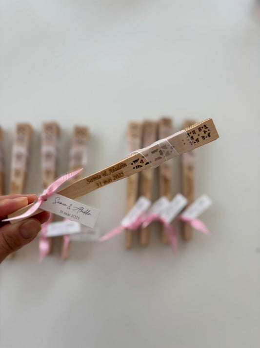 Personalized Elegant Wooden Fan with Tassel & Plexiglass Charm